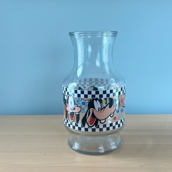 Disney Other - VTG Walt Disney Co Goofy Checkerboard Glass Pitcher Carafe 9" Anchor Hocking